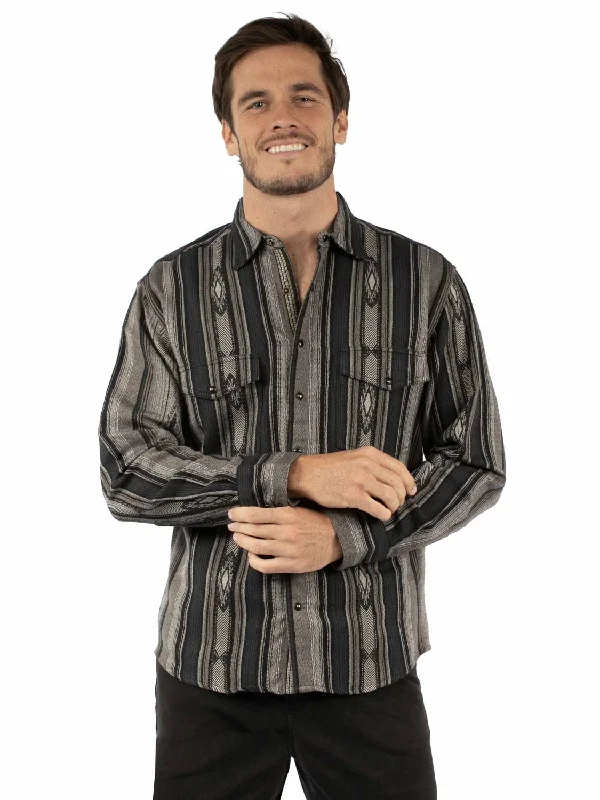 Men’s comfy gingham button-up-Scully Mens Signature Stripe Charcoal 100% Cotton L/S Shirt