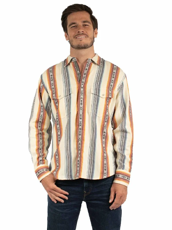 Men’s slim denim shirt-Scully Mens Striking Southwest Ivory 100% Cotton L/S Shirt