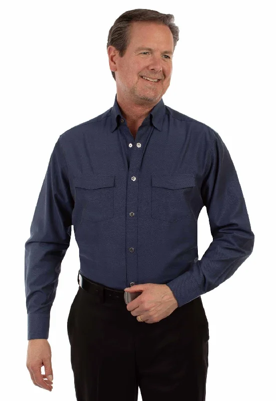 Men’s stylish poplin shirt-Scully Mens Two Tone Signature Blue 100% Cotton L/S Shirt