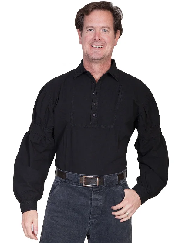 Men’s durable herringbone shirt-Scully Rangewear Mens Black 100% Cotton L/S Dealer Big Western Bib Shirt