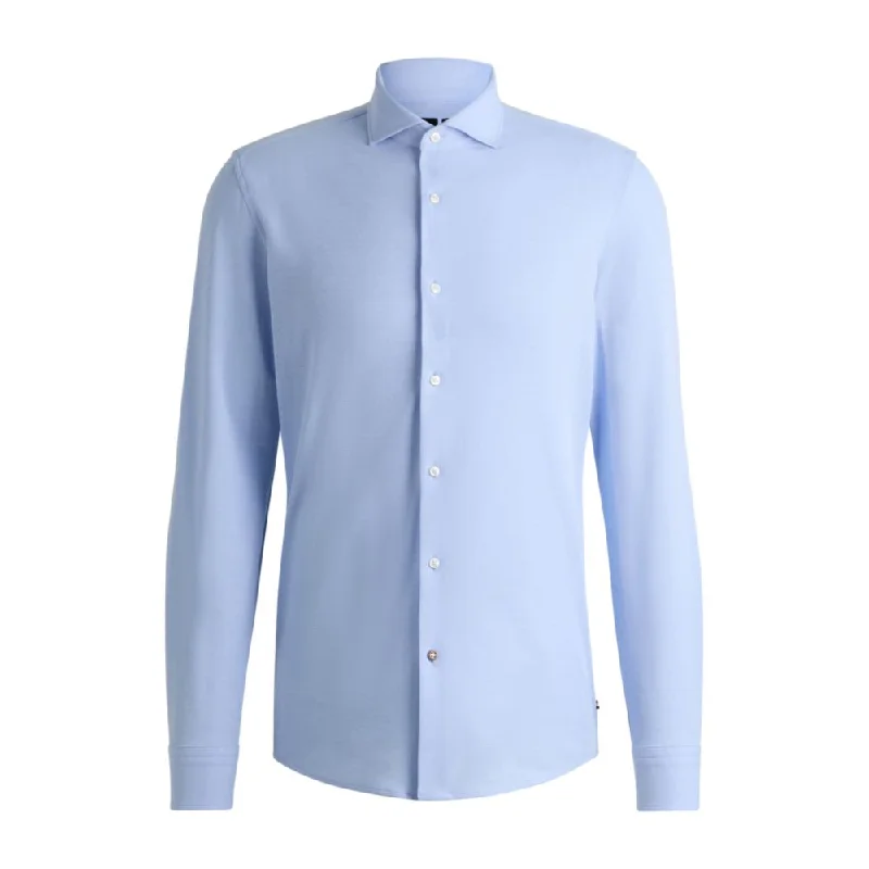 Men’s slim-fit chambray shirt-Slim-fit shirt in cotton-piqu jersey