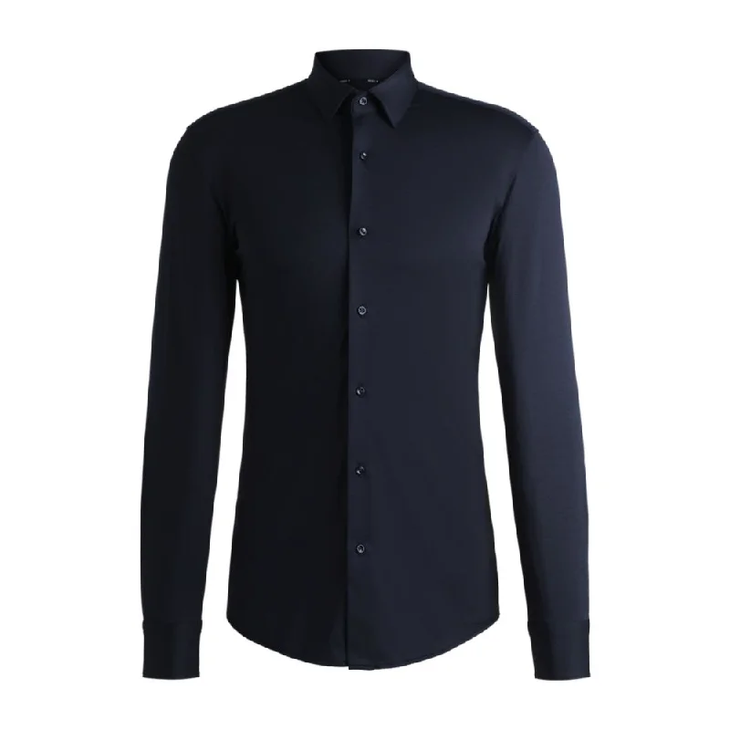 Men’s trendy seersucker shirt-Slim-fit shirt in melange performance-stretch jersey