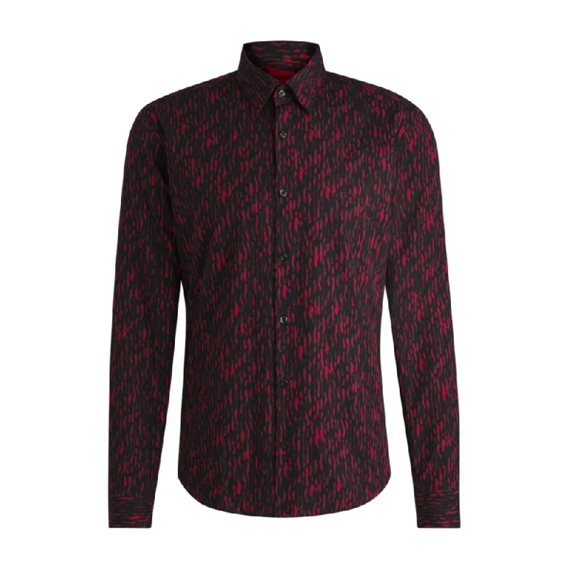 Men’s lightweight seersucker shirt-Slim-fit shirt in printed cotton poplin