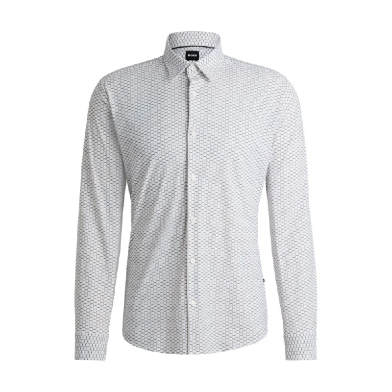 Men’s durable poplin shirt-Slim-fit shirt in printed performance-stretch jersey