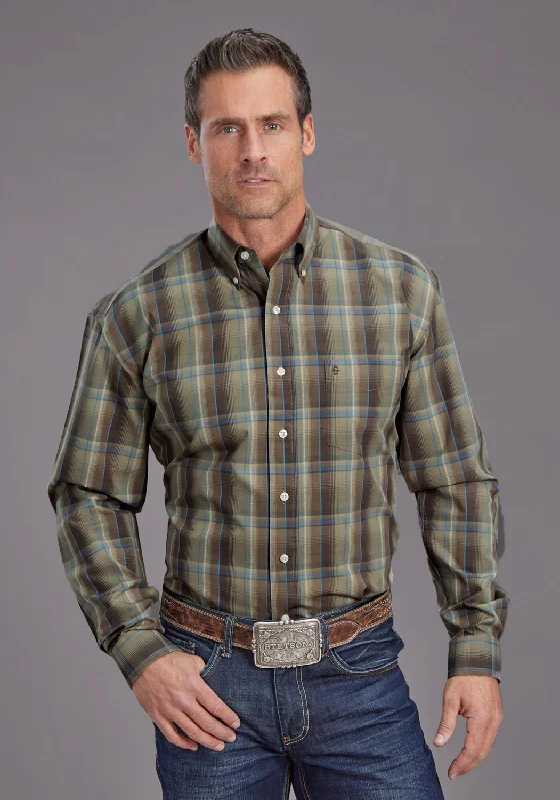 Men’s soft flannel shirt-Stetson Mens Diamond Back Plaid Brown 100% Cotton 1 Pkt L/S Shirt