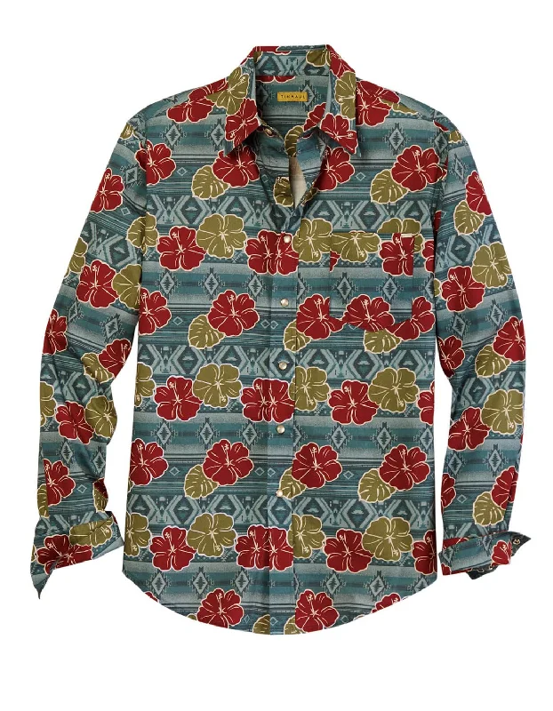 Men’s stylish seersucker shirt-Tin Haul Mens Tropical Aztec Multi-Color 100% Cotton L/S Shirt