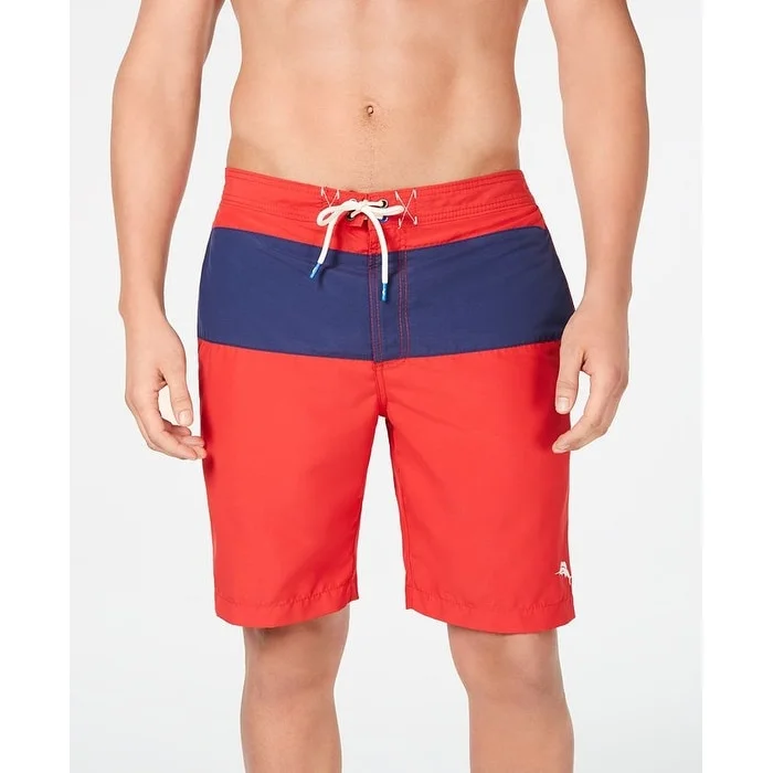 Men’s bold ripstop pants-Tommy Bahama Men's Botticell Colorblock Above Knee Board Shorts Red Size Large