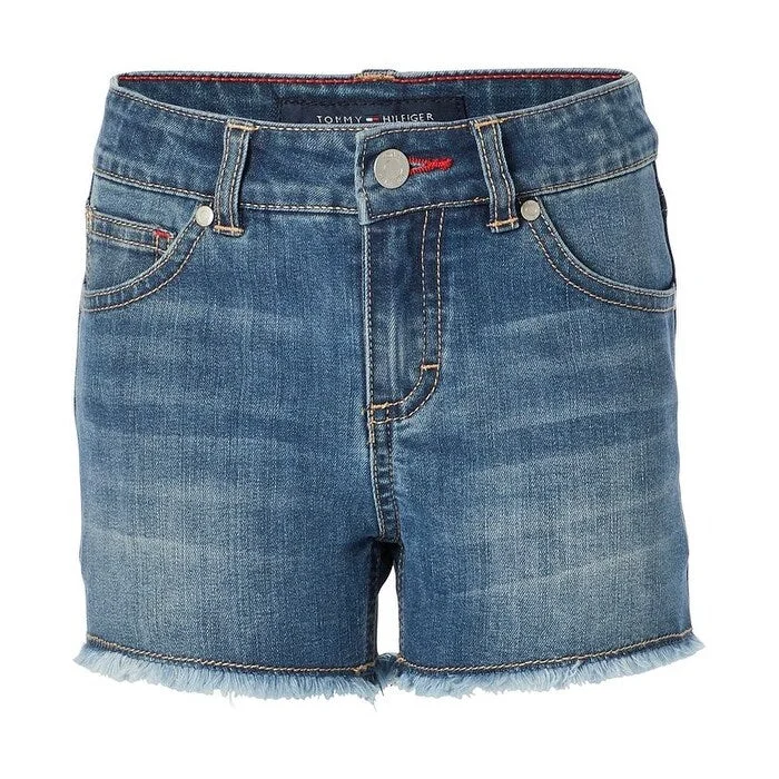 Men’s lightweight washed jeans-Tommy Hilfiger Unisex Embroidered Denim Shorts Blue Size 8