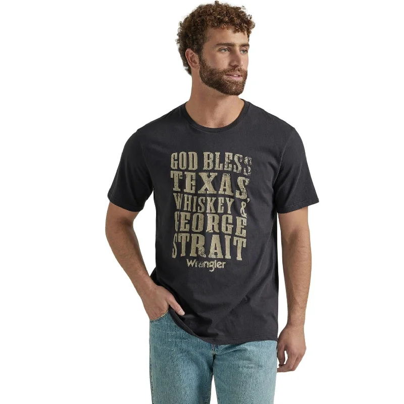 Men’s soft herringbone shirt-Wrangler Men's George Strait God Bless T-Shirt in Jet Black