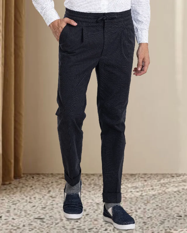 Men’s trendy gabardine trousers-Charcoal Grey Birds Eye Drawstring Pant