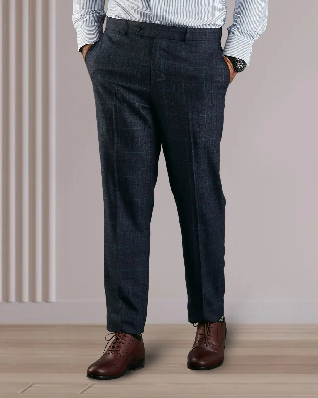 Men’s trendy washed trousers-VBC Blue Glen Plaid Overchecks Dress Pant