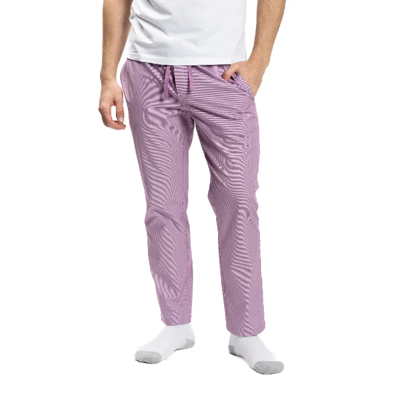 Men’s breathable ripstop trousers-Cotton Pajama Pants - Burgundy Pinstripe