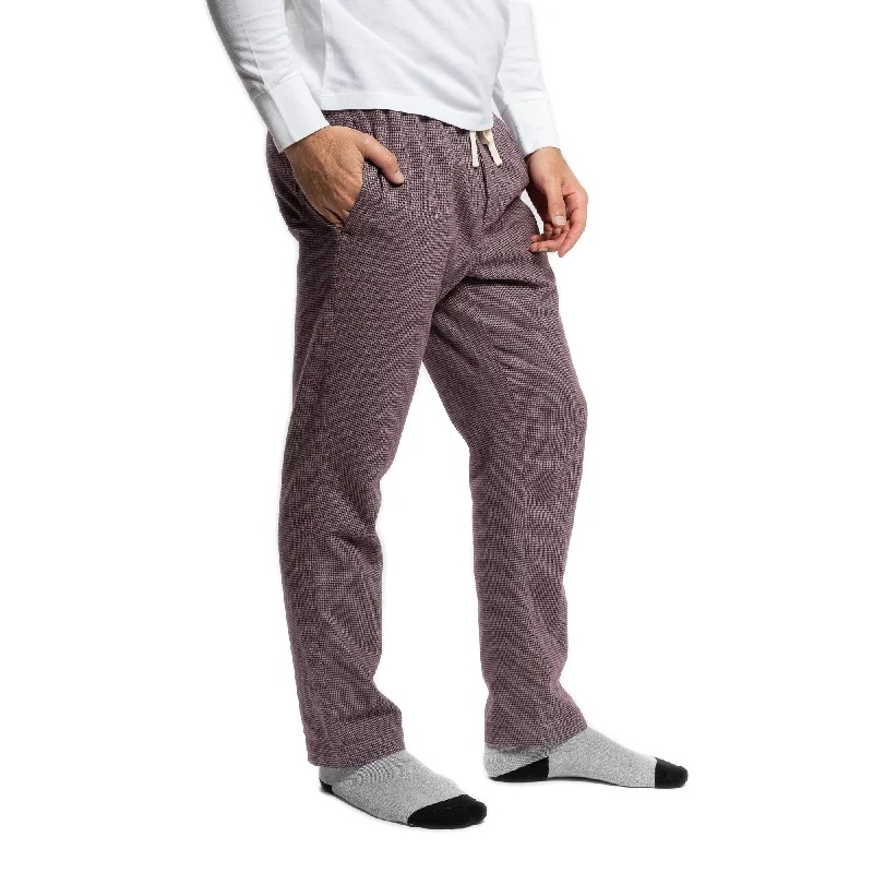 Men’s bright washed trousers-Flannel Pajama Pants - Burgundy Microcheck