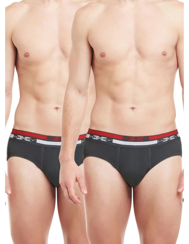 men's high-waisted underwear offer-Body X Solid Briefs-Pack of 2-BX12B-Dark Grey Melange