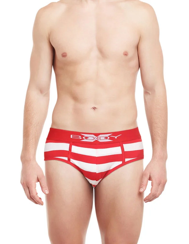 men's compression underwear promotion-Body X Striped Briefs-BX03B Red Stripe