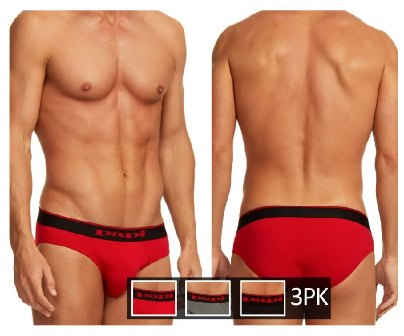 men's affordable trunks for value-Papi 980403-950 3PK Cotton Stretch Brief Color Red-Gray-Black