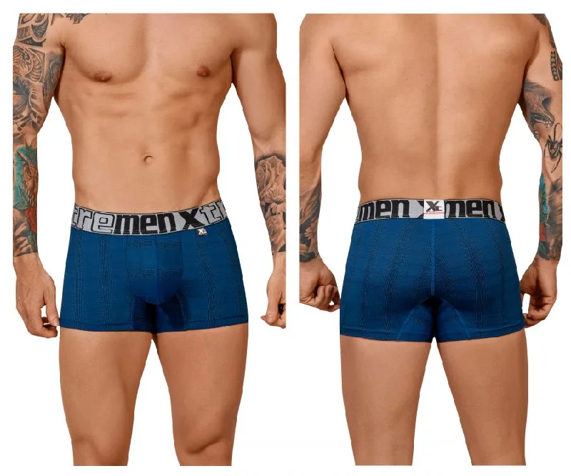 men's slimming underwear service-Xtremen 51451C Geometric Jacquard Trunk Color Blue